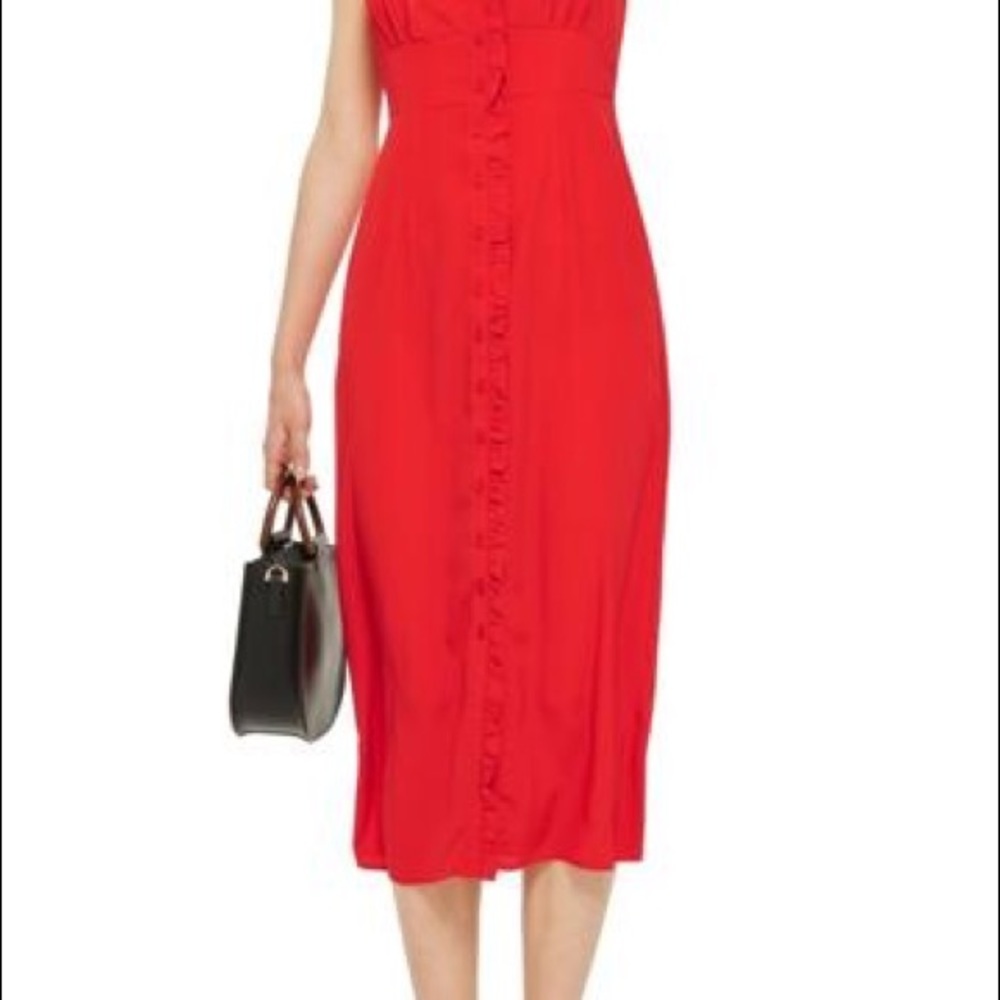 Red Ruffle Button Down Dress - Picture 5 of 5